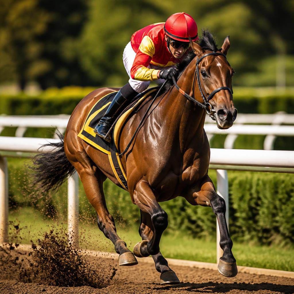 Featured lot: Vanguard's Legacy, a 2021 bay colt, racing with jockey